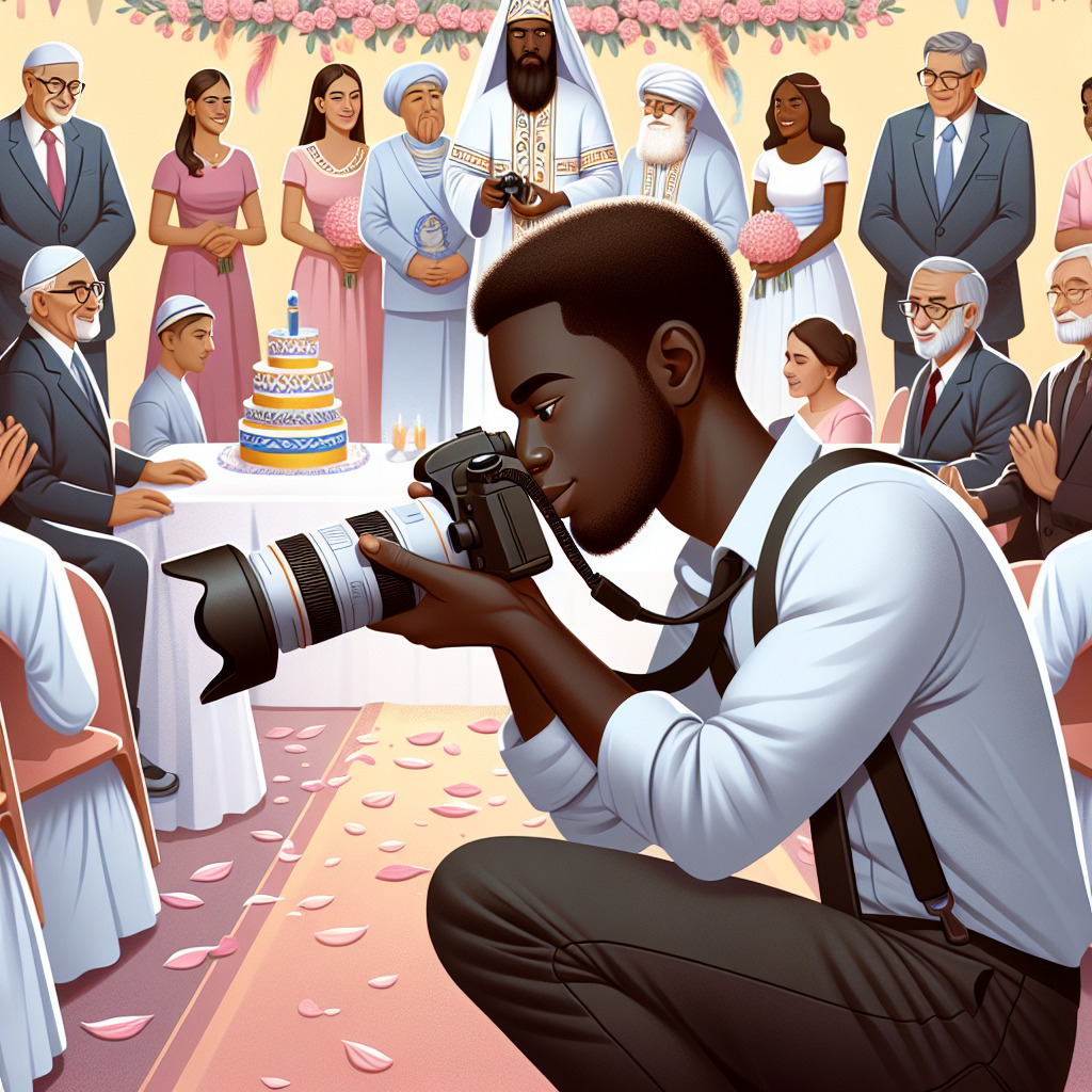 תמונה של צלם מקצועי בפעולה בזמן אירוע ברית מילה.